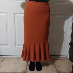 Elegant Orange Midi Skirt